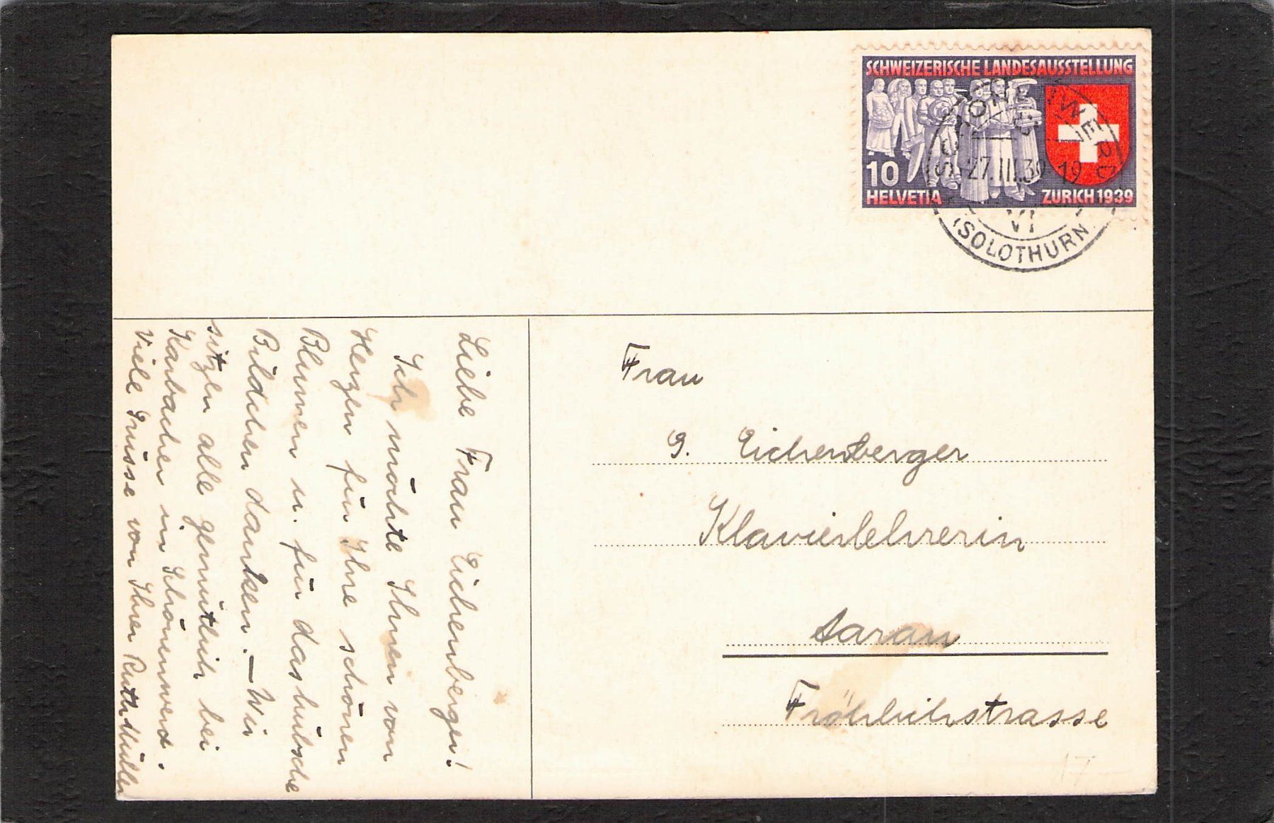 Cartoline postali: Studentenkarte : Solothurn 1939 – Usato da Reichenburg venduto da ibiza18 1
