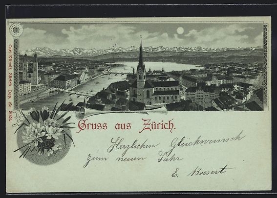 Ansichtskarten: Litho Zürich, Panorama mit Kirche – Gebraucht aus Berlin von bartko-reher
