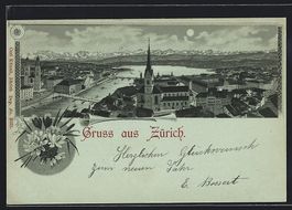 Litho Zürich, Panorama mit Kirche