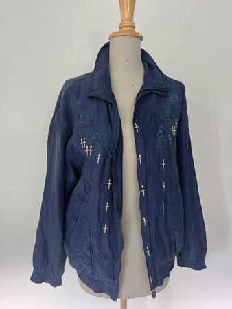 CO.A.CO. Vintage Jacke dunkelblau Grösse L bestickt