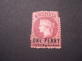 uralte Briefmarke St Helena, Überdruck, gestempelt