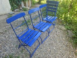 4 Garten- / Beizen- Stühle Holz / Metall zusammenklappbar