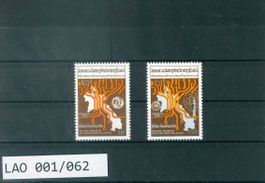 LAOS 2 BRIEFMARKEN WELTFERNMELDETAG
