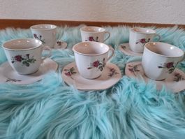 Espresso Set Vintage 6 Tassen mit Untertassen  Rosen shabby