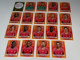 Panini WM 2022. Schweiz komplett. Oranger Hintergrund