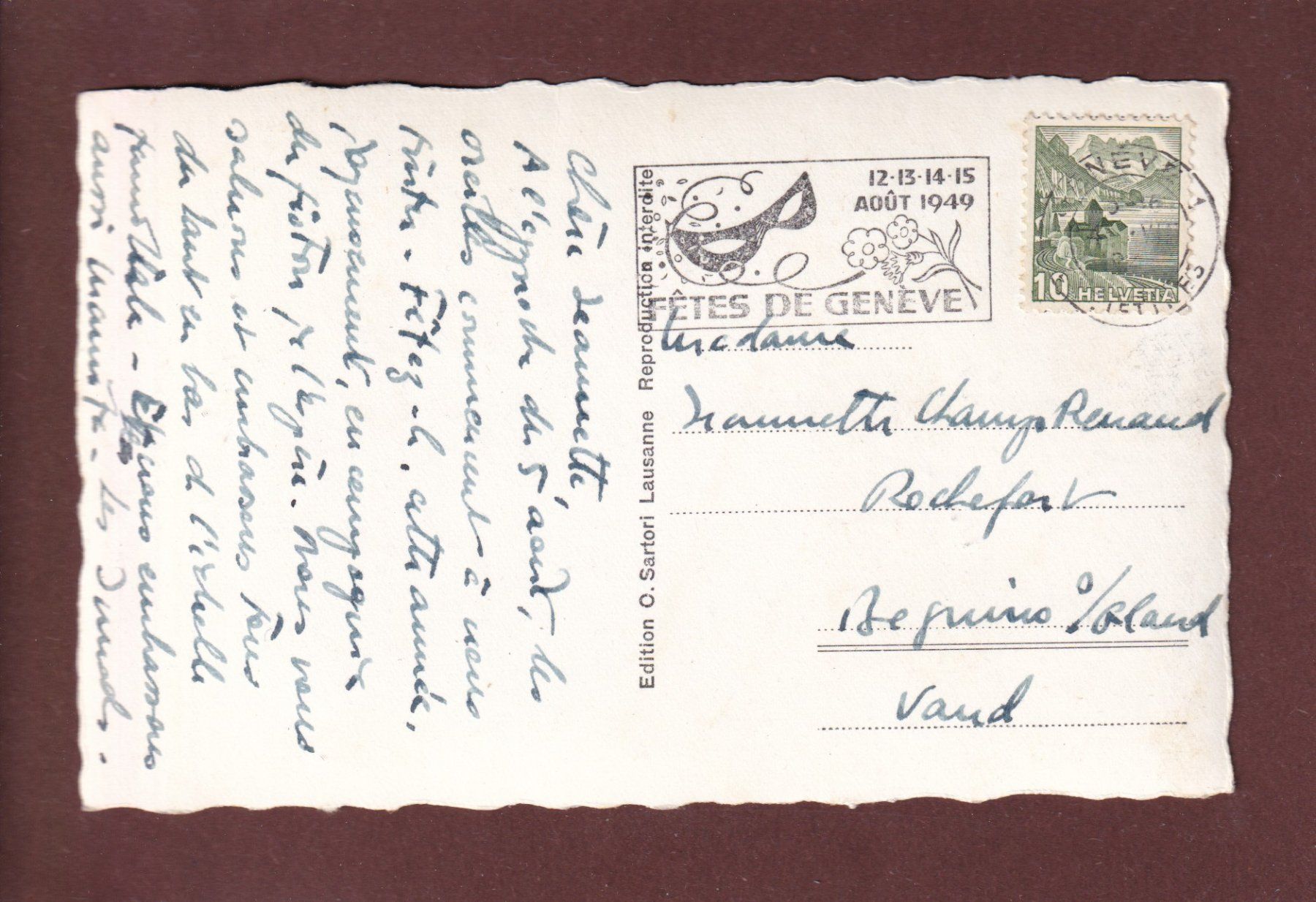 Cartoline postali: GENEVE - Vue partielle - 1949 – Usato da Pully venduto da nicecards 1