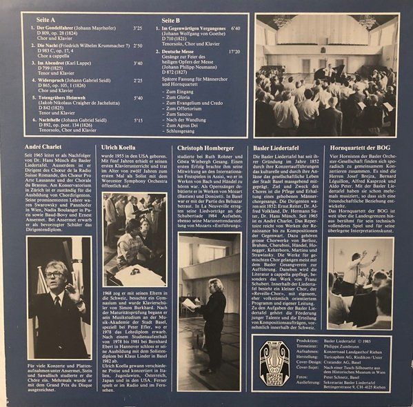 Dischi in vinile: Franz Schubert / Basler Liedertafel  (LP) – Usato da Grüningen venduto da azulamarillo_vinyl 1