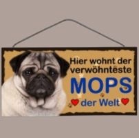 🔥 MOPS Hunde Holzschild mit Kordel 🎀 12x25cm NEU 🔥
