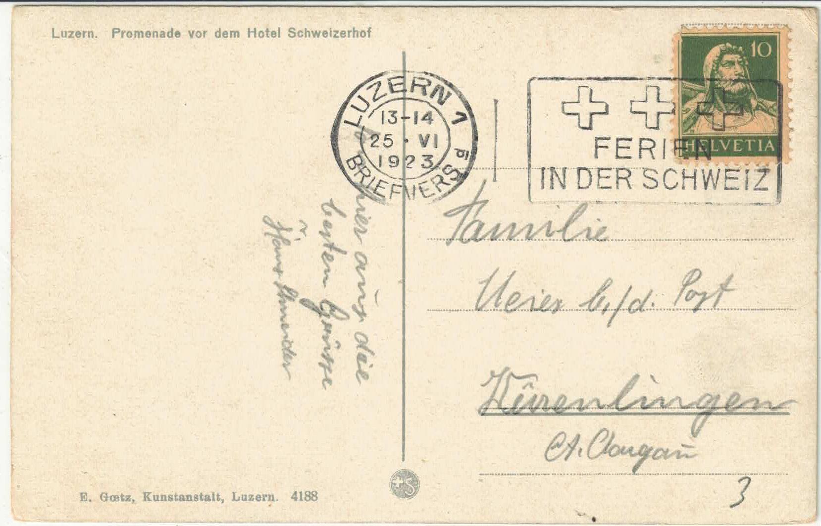 Ansichtskarten: Luzern - Hotel Schweizerhof - animee - Litho – Gebraucht aus Ettingen von Kartenplanet 1