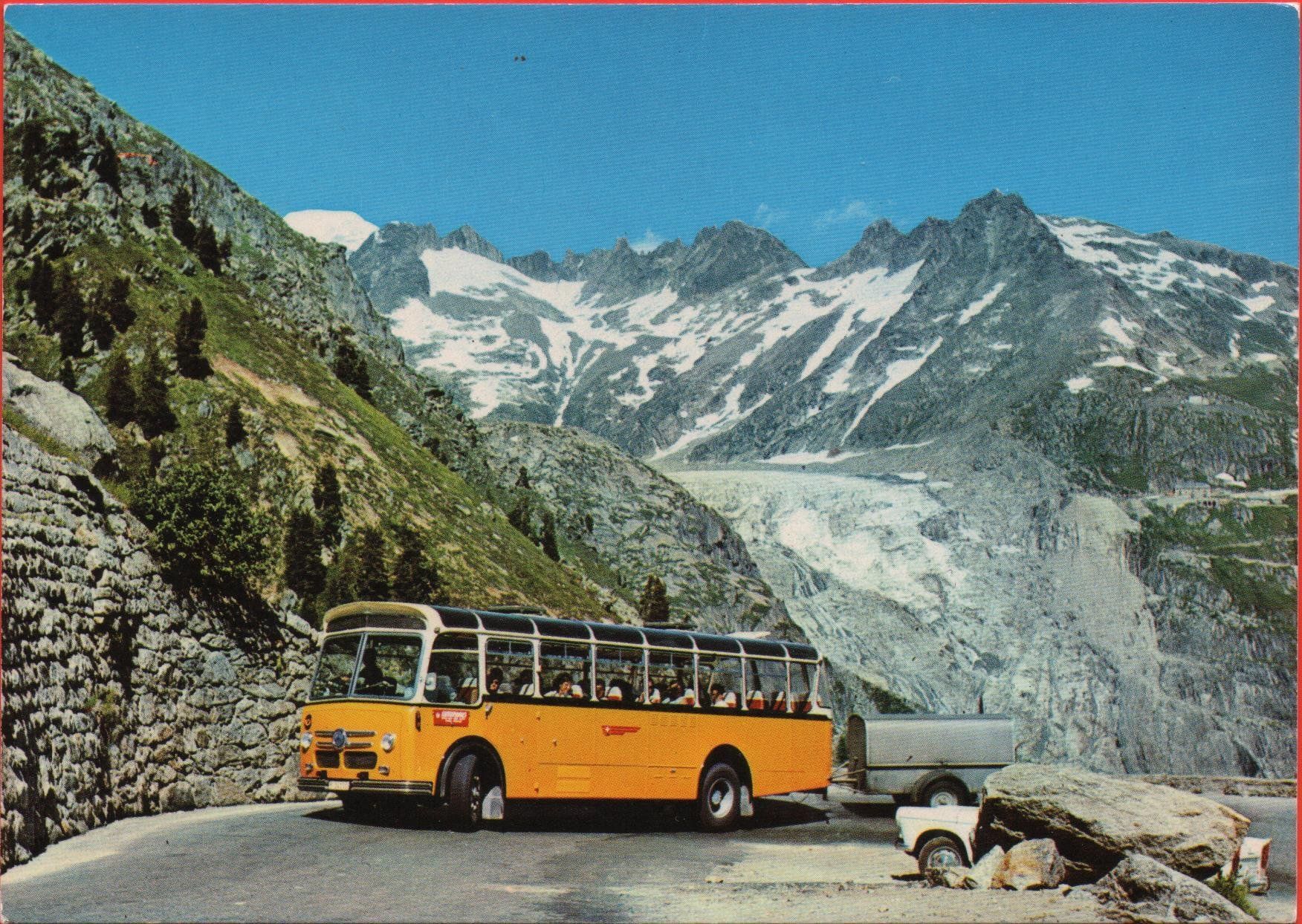 Ansichtskarten: GLETSCH Rhonegletscher, Postauto auf Grimselstrasse – Neu (gemäss Beschreibung) aus Jona von philajona