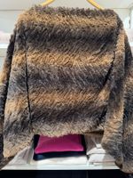Warmer Faux Fur Poncho, Braun/Schwarz, 1 Size