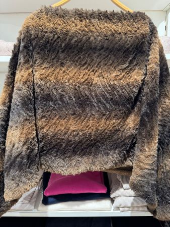 Warmer Faux Fur Poncho, Braun/Schwarz, 1 Size