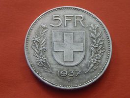 5 Fr.  1937  Auflage 0,64 Mio.  -  ungereinigt  -