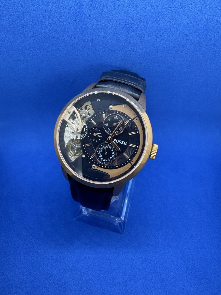 Fossil Orologi: Fossil Automatic Watch with Blue Leather Strap – Usato da Erlinsbach venduto da jdswi