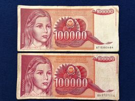 Belgrad 1989 - Jugoslawien - 100000 Dinara - 2 Banknoten