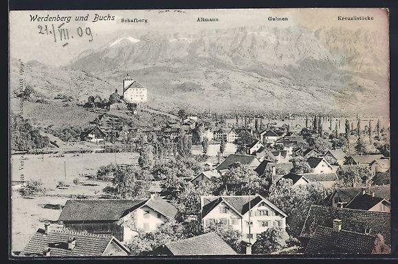 Cartoline postali: Werdenberg, Ortsansicht gegen Buchs, Sch – Usato da Berlin venduto da bartko-reher