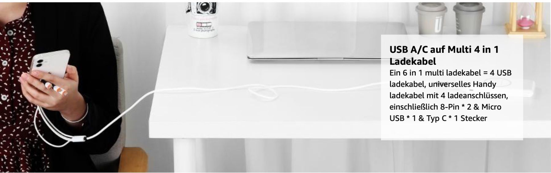 Kabel: Multi USB Kabel 6 in 1 3A 1.2M Universelles USB A/C – Neu und originalverpackt aus Bülach von StoreInShop.com 6