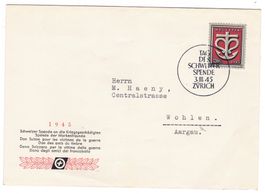 Lettre de Zürich cachet S252 pour Wohlen le 3.II.45