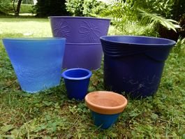 Lot 5x Cachepot Übertopf Blumentopf blau Glas Metall Keramik