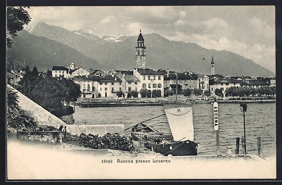 Cartoline postali: Ascona presso Locarno, Panorama mit Berg – Usato da Berlin venduto da bartko-reher