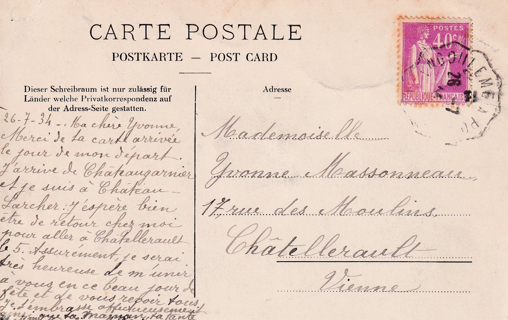 Cartoline postali: Richenthal   LU  bei Reiden     um 1934 – Usato da Brig venduto da Valcards54 1