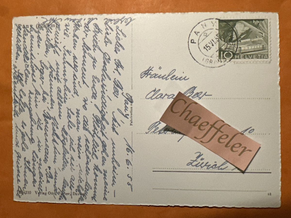 Cartoline postali: 1955 Pany – Usato da Zürich venduto da Chaeffeler 1