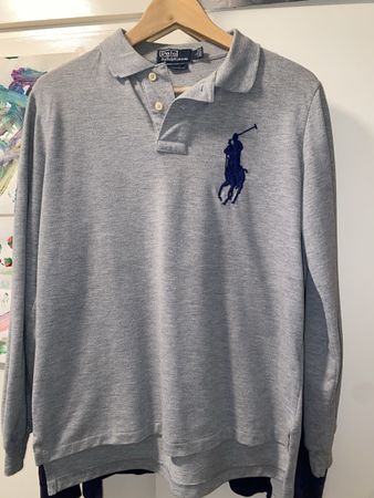 Ralph Lauren Polo Shirt, grau, Langarm, Grösse L