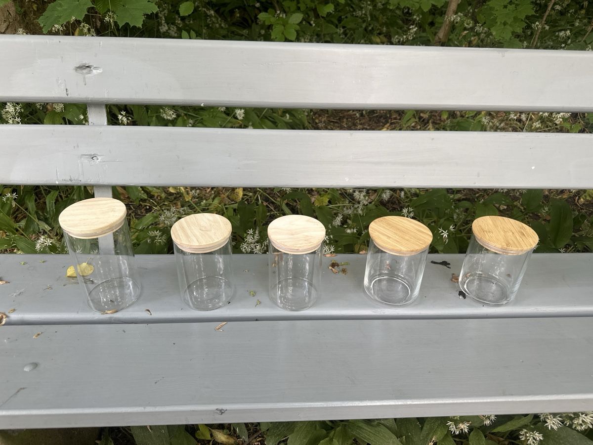 Bicchieri: 5 Glasbehälter mit Holzdeckel – Nuovo (secondo la descrizione) da Winterthur venduto da nic_b8q9