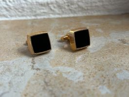 Elegante Manschettenknöpfe Gold Onyx Vintage Mann Geschenk