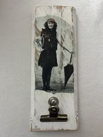 Vintage Holz Deko-Objekt mit Klammer, Shabby Chic Look