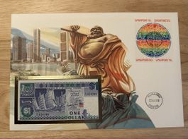 Banknoten Brief  Singapore mit $1 Banknote