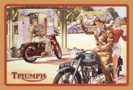Blechschild-TRIUMPH MOTORRAD 650 AN DER TANKSTELLE