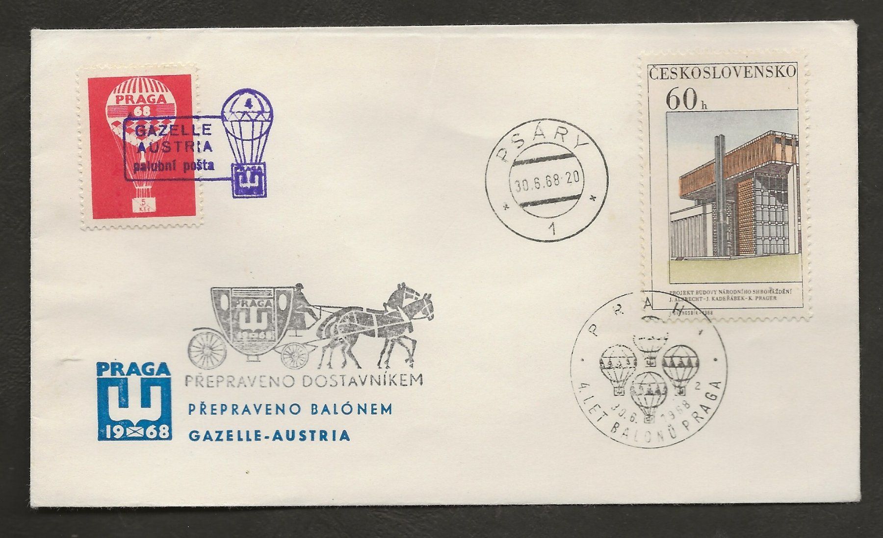 Tutti i francobolli: Ballon 5 Belege 1968 Tschechoslowakei Prag Luftpost – Usato da Au ZH venduto da xelagreb01 3