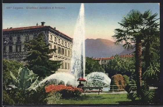 Cartoline postali: AK Lugano, Giardino pubblico e fontana – Usato da Berlin venduto da bartko-reher