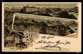 Litho Rigi, Hotels und Bergpanorama, Sch