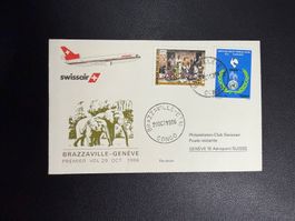 Swissair Erstflugbrief Brazzaville-Genf 1986