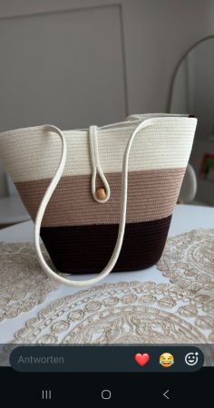 Geflochtene Tasche dreifarbig beige braun gebraucht