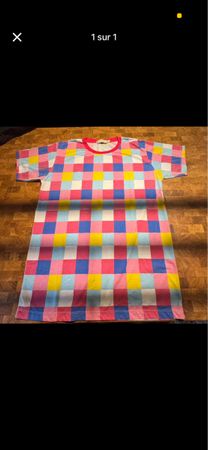 T-shirt manche courte motif carreaux multicolores 