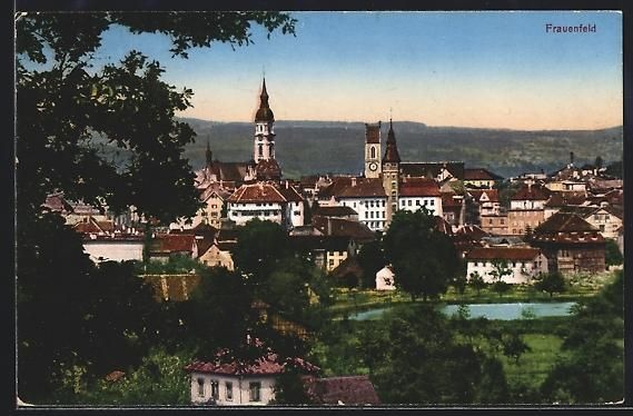 Cartoline postali: AK Frauenfeld, Teilansicht mit Kirche – Usato da Berlin venduto da bartko-reher