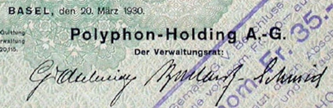 Documenti: Polyphon-Holding AG, Basel - 1930 – Usato da Solothurn venduto da Sgasche 1