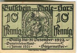 Notgeld "10 Pfennig. Thale 1921"