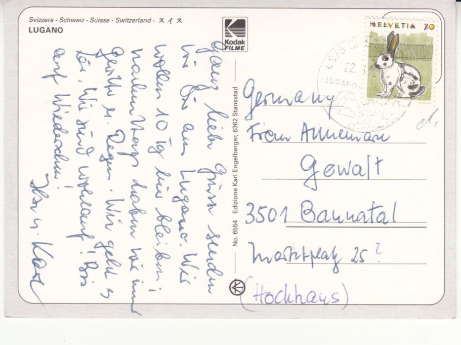 Ansichtskarten: Lugano 1992 – Gebraucht aus Bürglen TG von StampGraf 1
