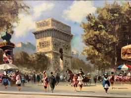 Paris Champs Elysees, Arc de Triomphe  Öl a. Lwd. 91x50cm