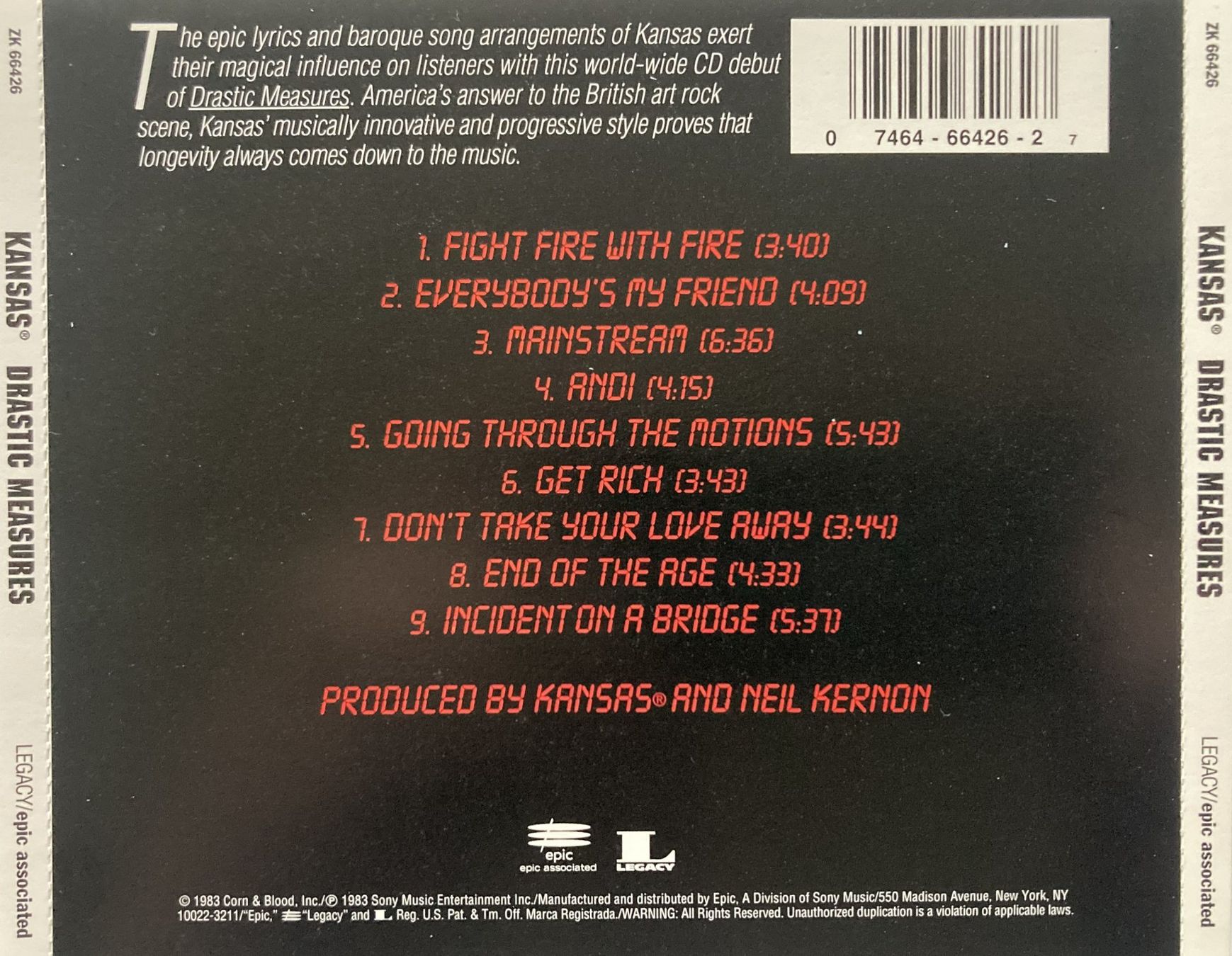 CD: KANSAS - DRASTIC MEASURES – Usato da Bottens venduto da hotter-than-hell 1