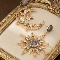 Goldene Mond & Stern Ohrringe, Glitzersteine