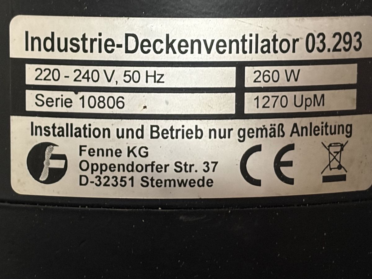 Ventilateurs: Industrie-Deckenventilator Fenne 03.293 – D'occasion à Neu St. Johann par car_m27x 3