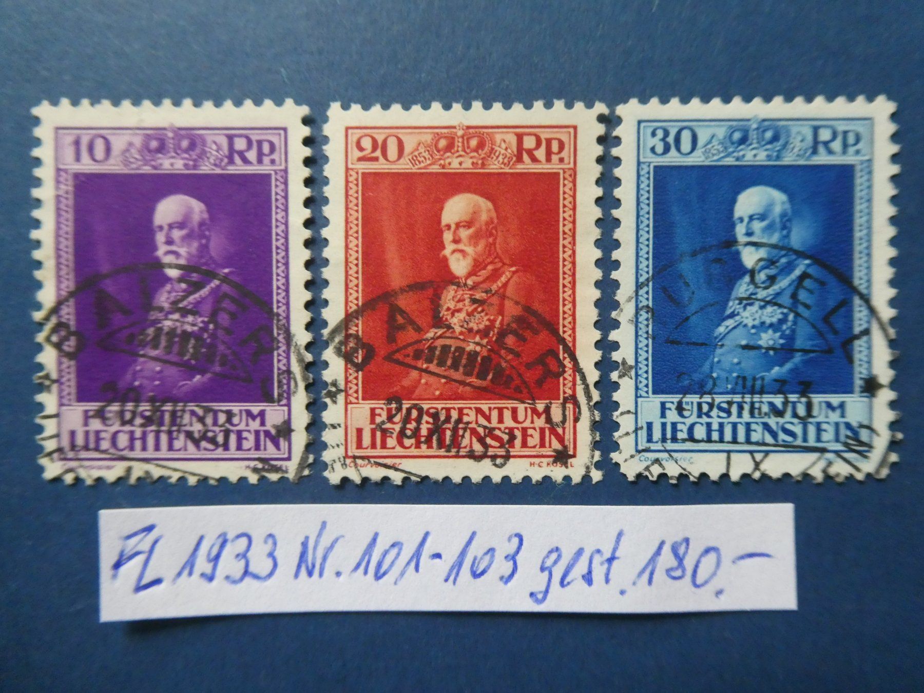 Tutti i francobolli: FL 1933 Nr. 101-103 gestempelt – Usato da Lausen venduto da Herbamare01