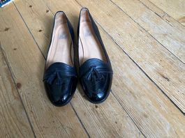 Mocassins-ballerines à pompons cuir noir véritable