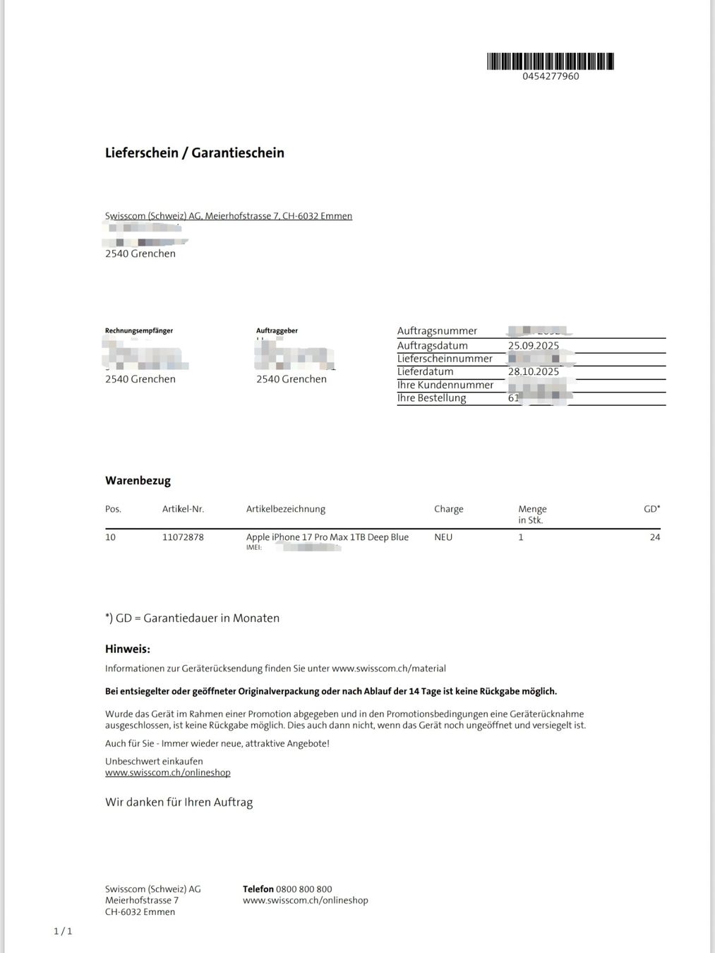Apple Telefoni cellulari / Smartphones: IPhone 17pro Max - 100% Akku - 1TB - Blau – Nuovo (secondo la descrizione) da Grenchen venduto da Schattenfuchs 9