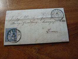 Faltbrief sitzende Helvetia 1863, o Seftigen nach Bern